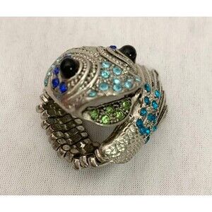 Unique Koi Fish 3D Silver Blue Aqua Ring Rhinestones Adjustable Jewelry